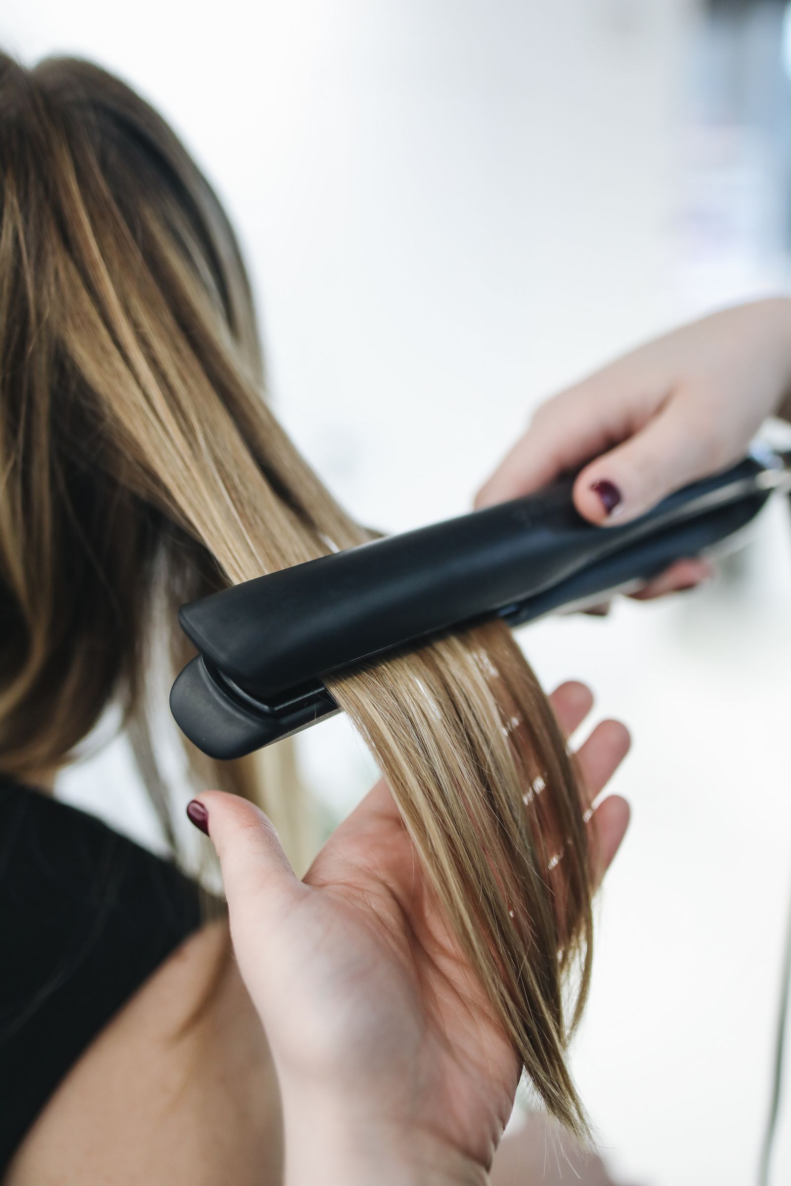 Flat-iron finish on balayage lengths